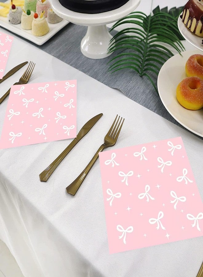 HSPAIDYP 100Pcs Pink Bow Cocktail Napkins Conquette Birthday Decorations Napkins Pink Bow Dessert Napkins For Pink Bow Theme Bachelorette Bridal Baby Shower Bow Girl Birthday Party Decor (Pink) - Image 2